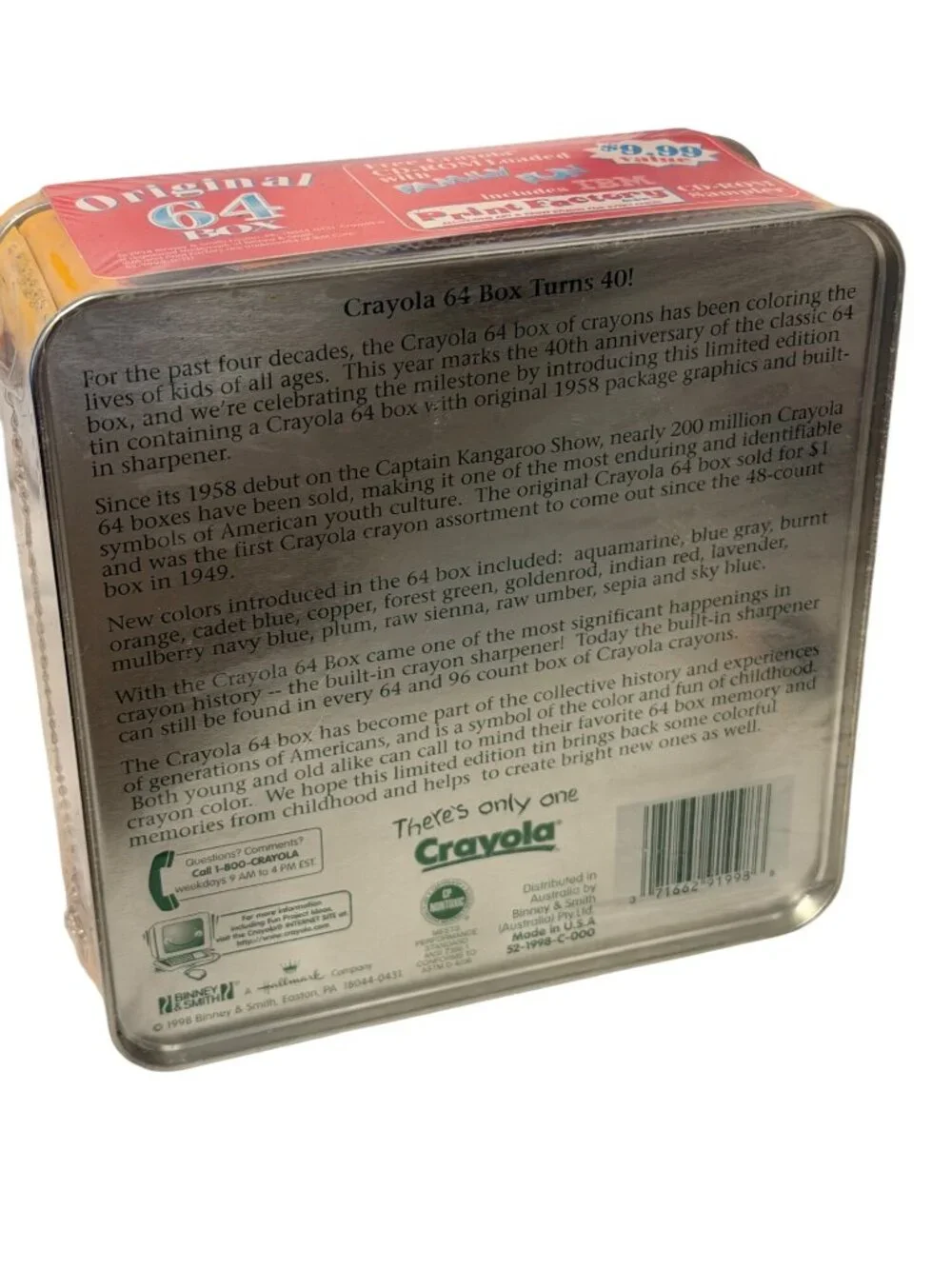 Crayola 40th Anniversary Limited Edition Original 64 Box Crayons Tin 1998 New Se